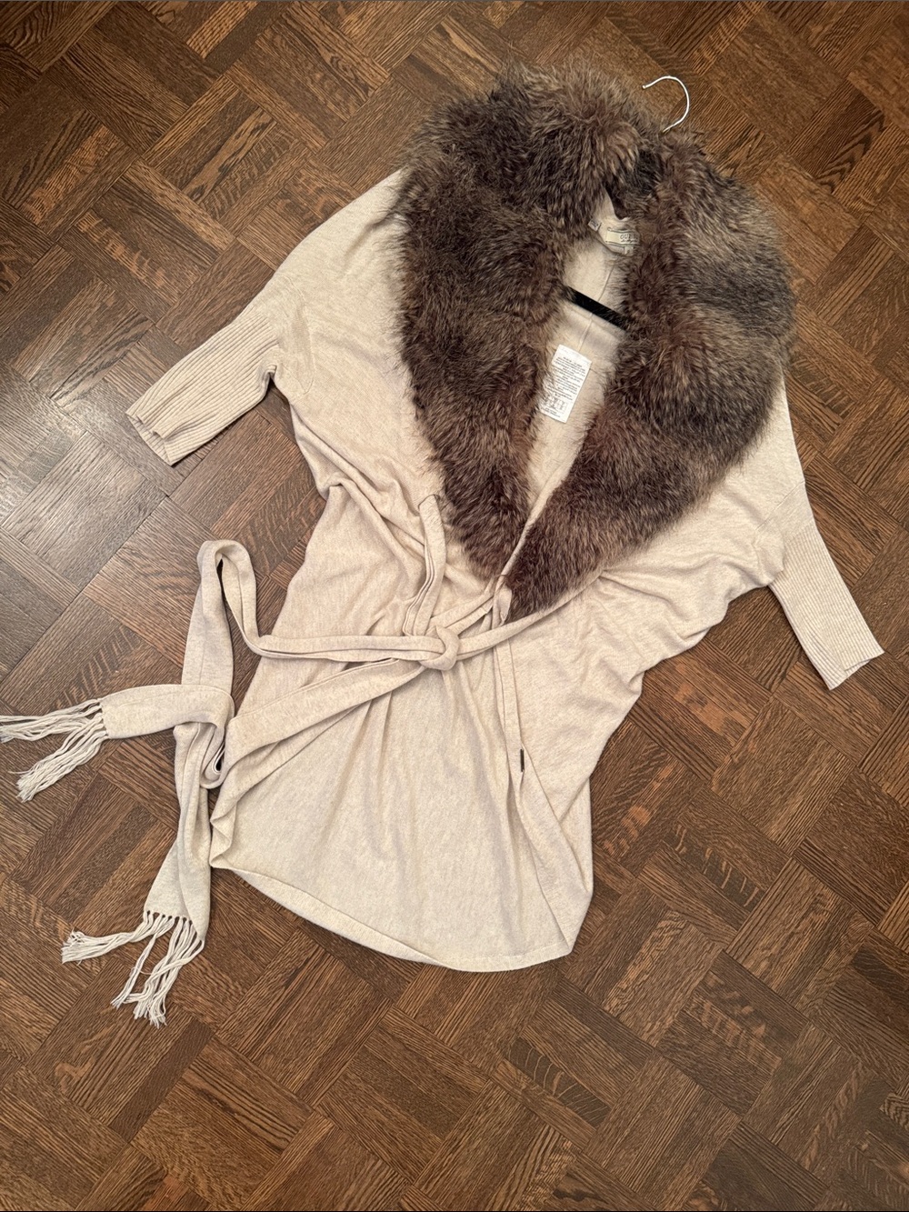 Guess Women's Cream Faux-Fur Trim Wrap Sweater size S